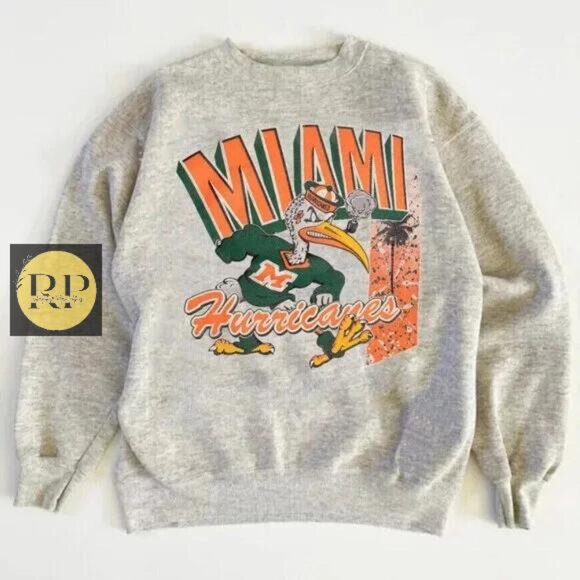 Miami Hurricanes Sweatshirt Ash Grey Color Crewneck Sweatshirt Men Women '97 - Picture 1 of 2